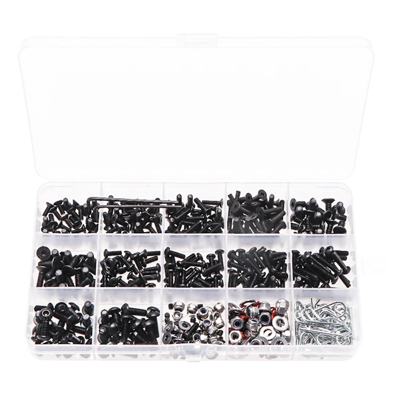 

New-522Pcs Hexagon Socket Bolts Carbon Steel Round Head Embedded Full Thread Bolts + Countersunk Head And Accessories