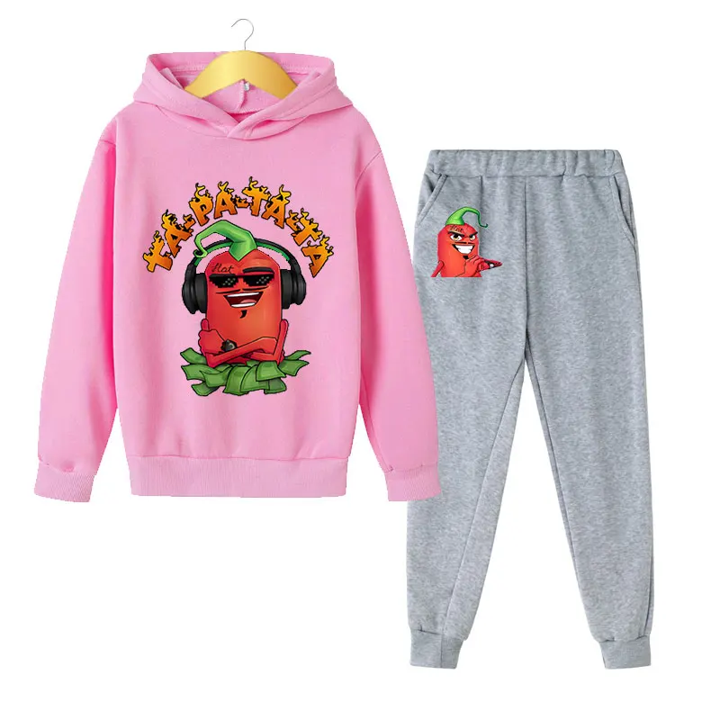 2023 Children's Fashion Cartoon Pepper Hoodie Suit Girl Coat + Pants 2-piece Set Boys Hooded Sweatshirt Casual Walking Clothing