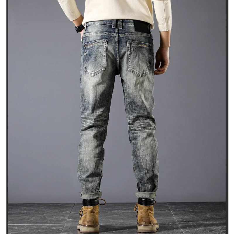 Streetwear Men American Vintage Loose Blue Jeans 2022 Autumn and Winter New Pattern Fashion High Street Large Trousers Female