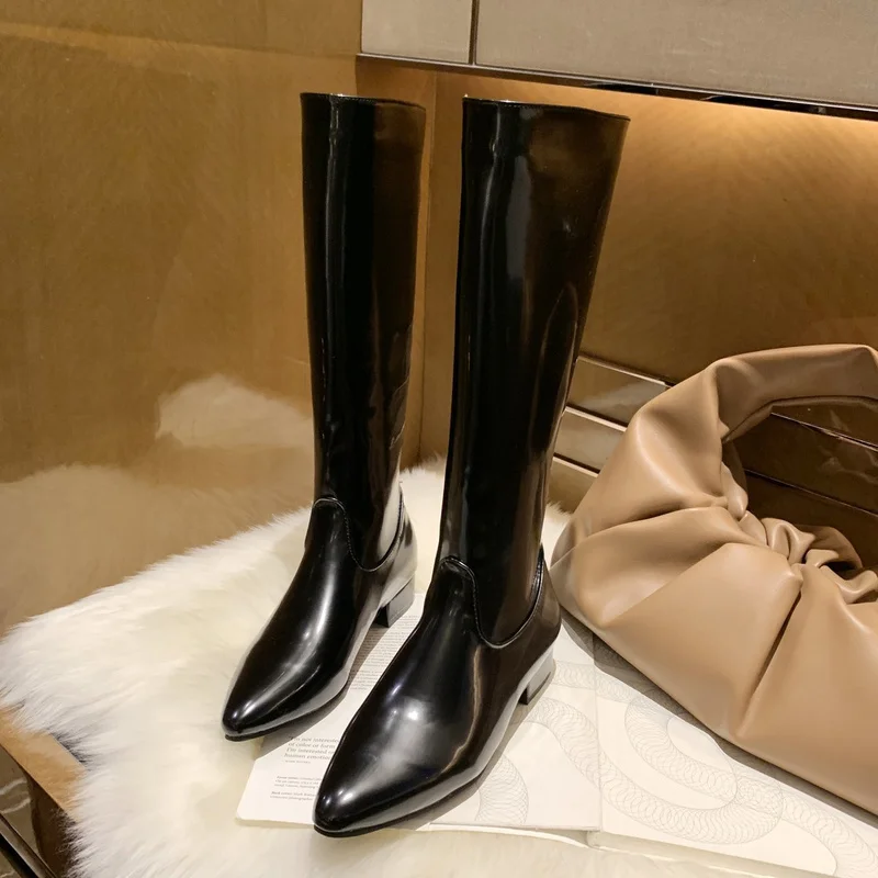 New Fashion 2023 Woman Leather Boots Sexy Pointed Toe Ladies Shoes Casual Party Office Career Boots For Women Rain Boots Fall