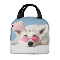 funny dog with heart sunglass lunch bag portable insulated thermal cooler bento lunch box tote picnic storage bag pouch