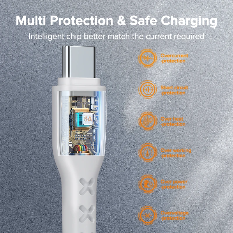 Кабель QOOVI 6A USB Type-C 66 Вт для быстрой зарядки телефонов Huawei P40 Mate 30 Honor |