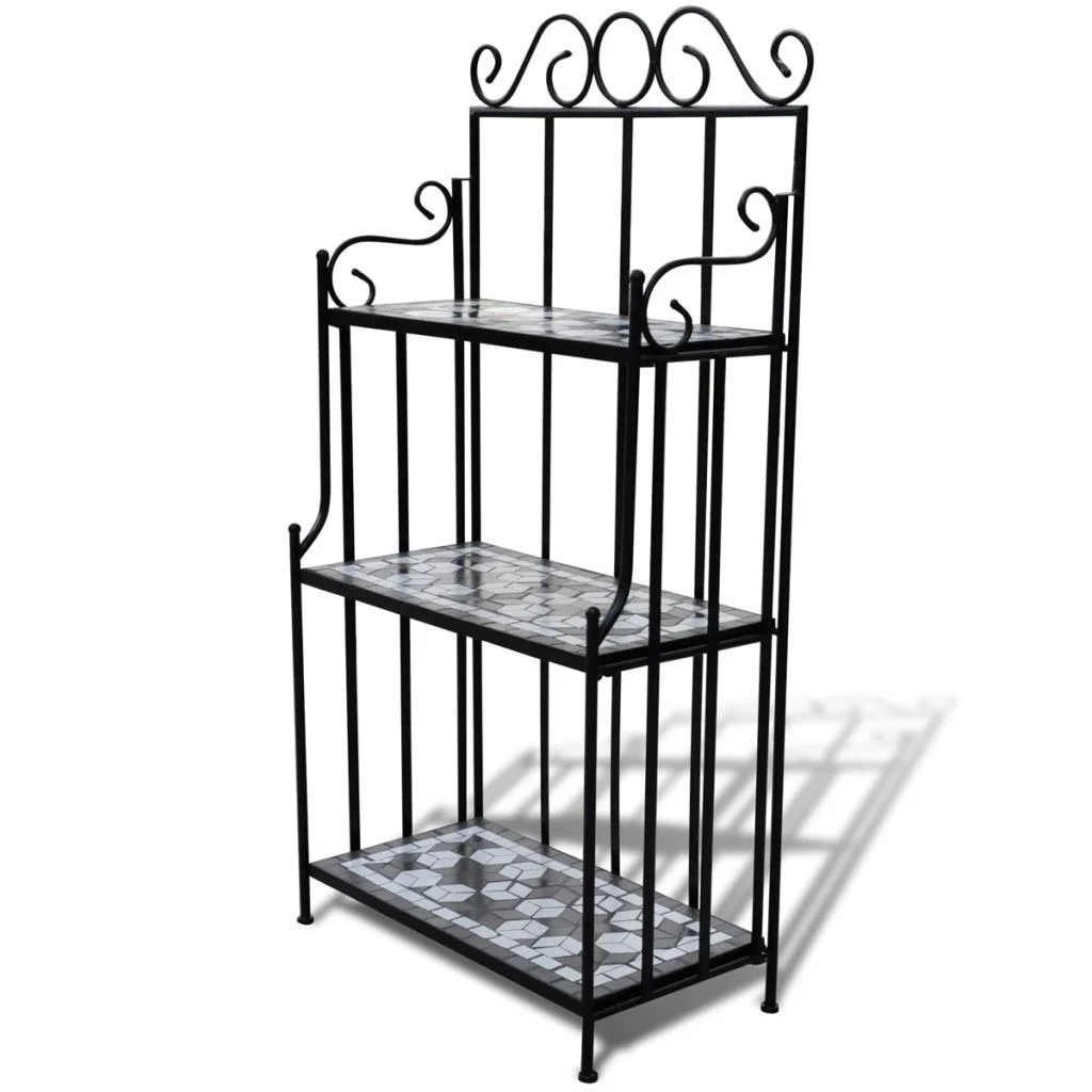 

Plant Stand Display Black White Mosaic Pattern