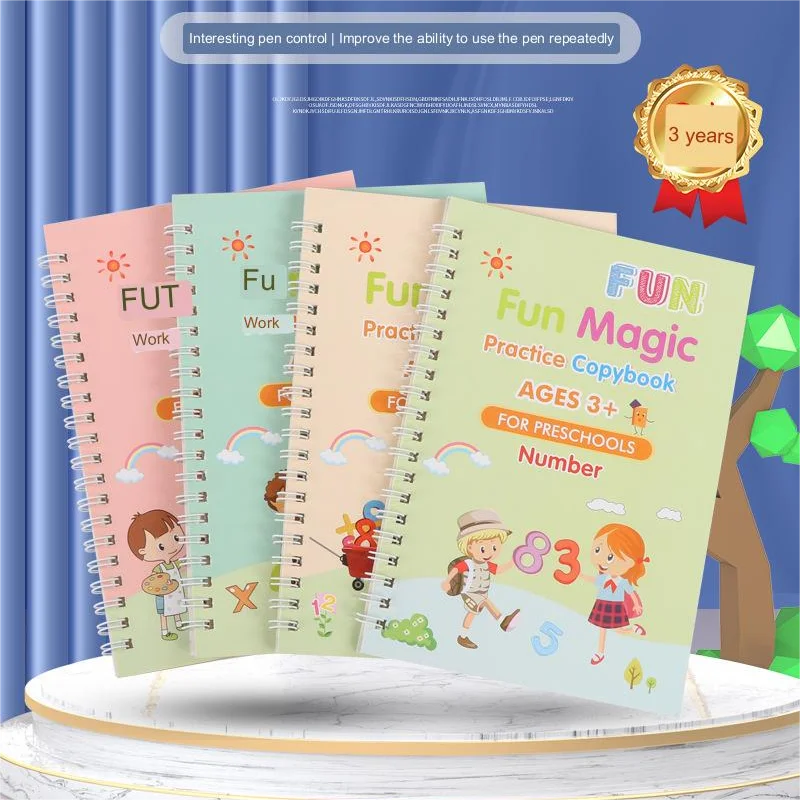 

4 Books Pen Magic Copy Book Free Wiping Children Kids Writing Sticker Practice English Copybook For Calligraphy Montessori Gift