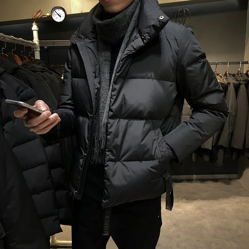 

Новинка 2023, зимнее модное однотонное черное утепленное пуховое пальто из хлопка без капюшона с большими карманами, высококачественное пальто