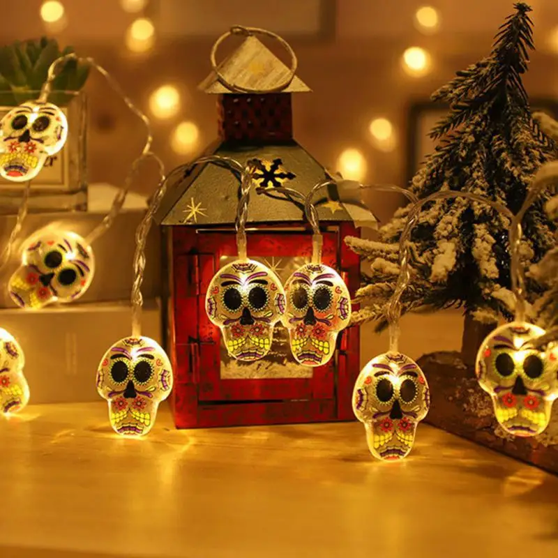 

Halloween Spider Bat Skull String Lights 10/20 LED Skull Lamp Decor Battery Festival Halloween Party Holiday Decorations