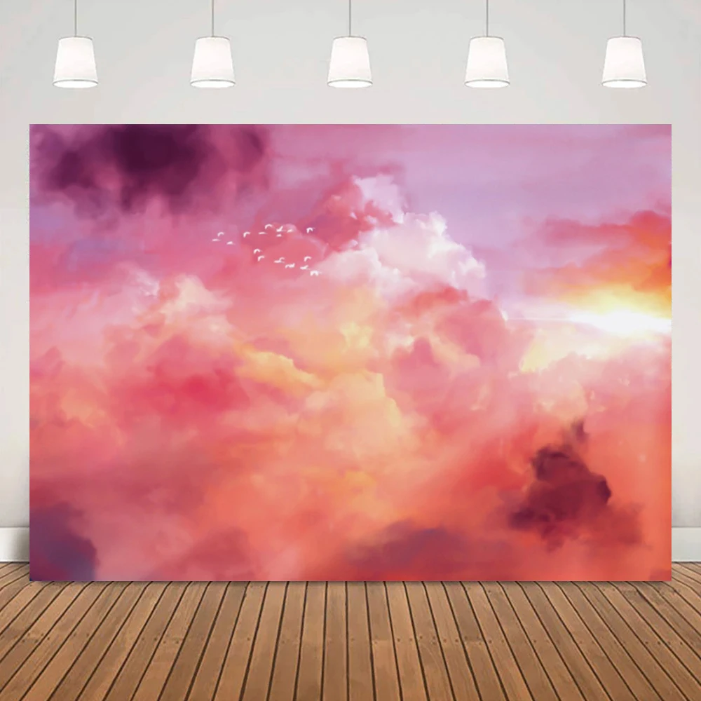 

Beautiful Dreamy Pink Sky with Clouds Backdrop Girls Party Decoration Live Studio Photography Background Booth Poster