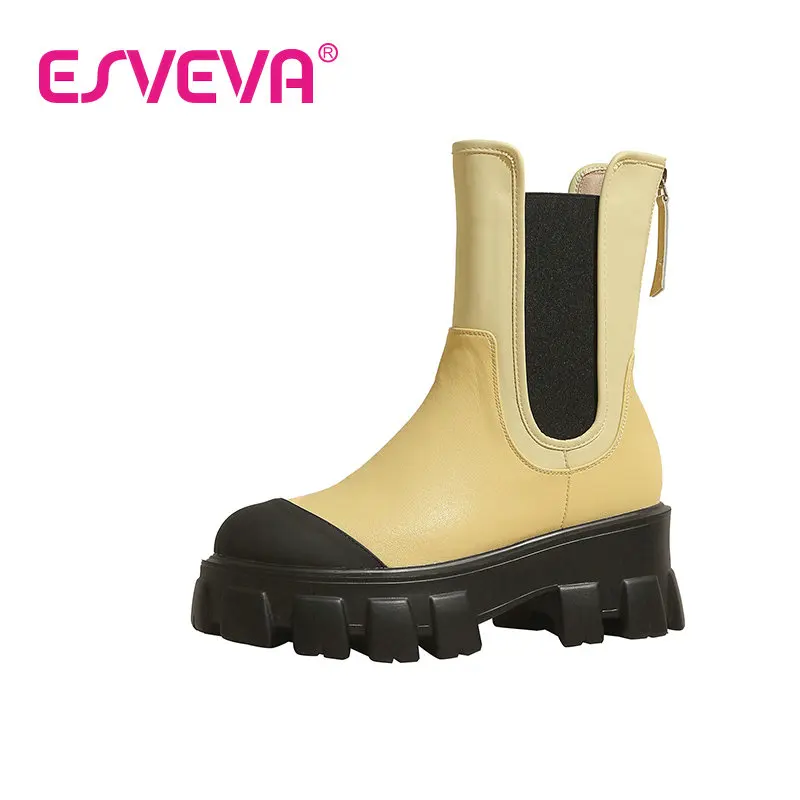 

ESVEVA 2023 Mixed Color Fashion SheepSkin Zipper Ankle Boots British Nobility Style All Match High Heel Punk Shoes Size 34-39