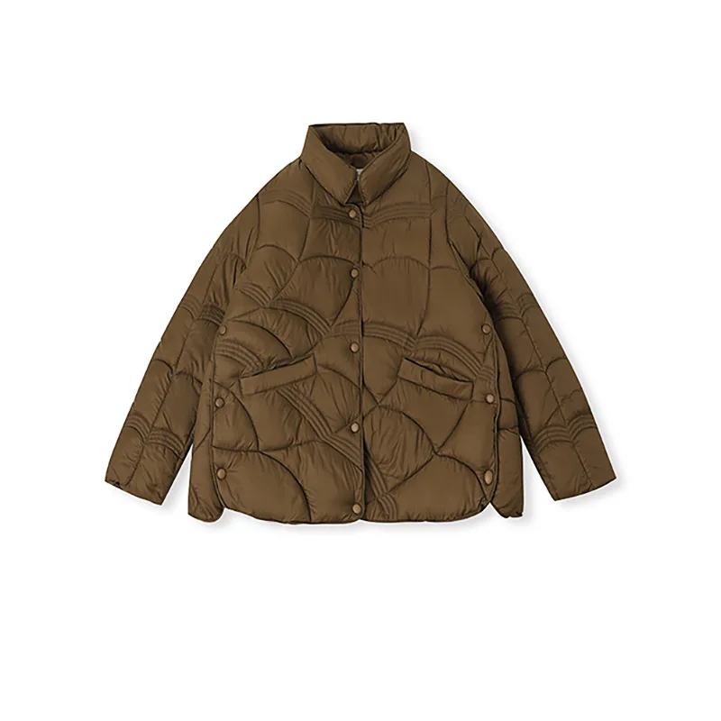 Standing Collar Cotton Down Jacket Demi-season Women's Short 2023 Autumn Female  Winter New Relaxed Casual Spring Quilted Fluffy