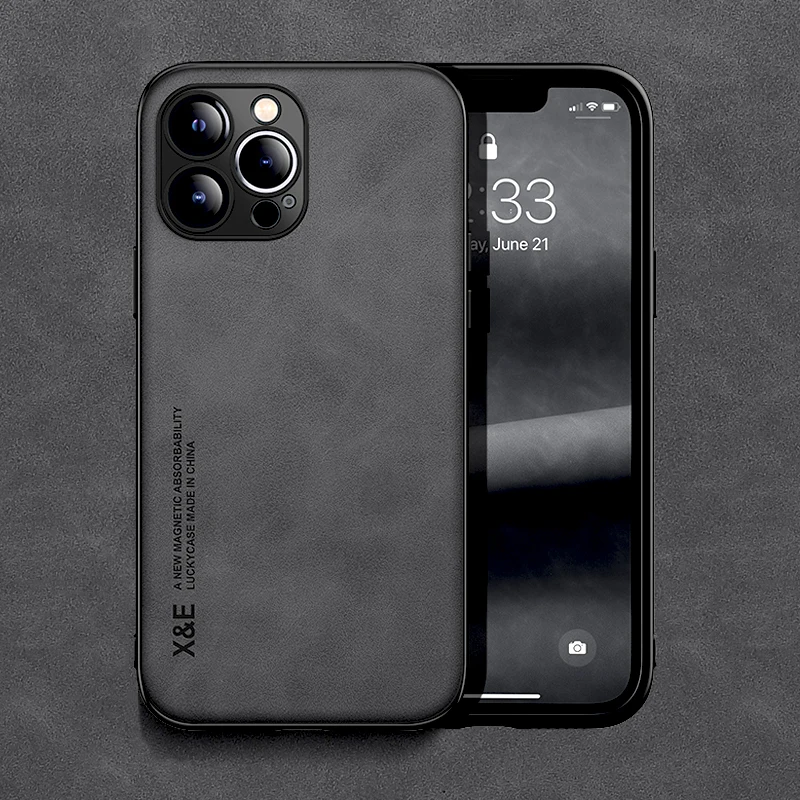 Luxury Leather Magnetic Case For iPhone 14 13 12 11 Pro Max Mini XR XS X 8 7 Plus SE 2020 iPhone14 14Pro Covers With Metal Plate