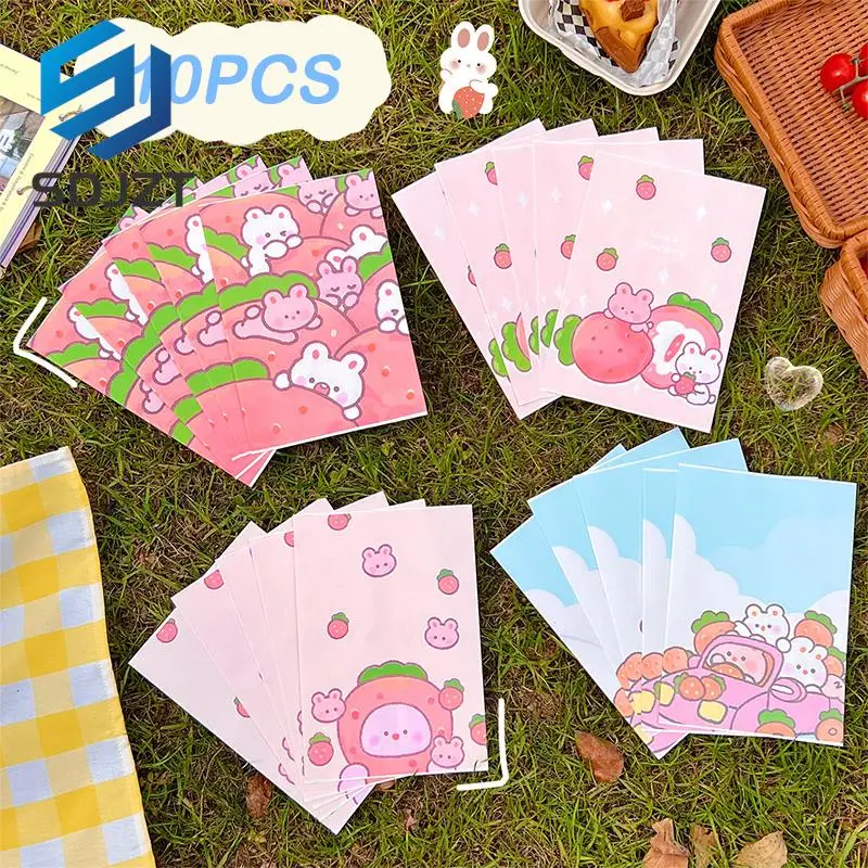 

10PCS Mini Paper Bag Kraft Paper Bag Cute Cartoon Strawberry Rabbit Storage Bag Wrapping Favour Bags Gift Packing Small Bag