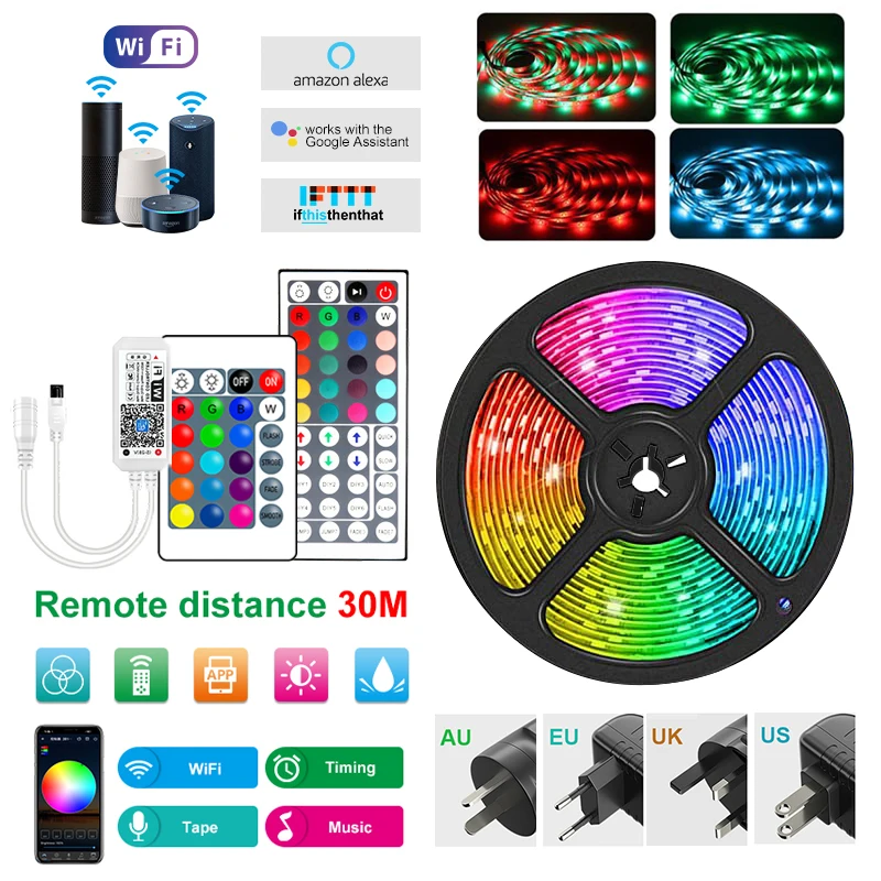 

Smart Wifi LED Strip for Alexa Luces LED Light RGB 5050 12V IP20 LED Lights 24 Key APP Control Fita LED Strips Backlight