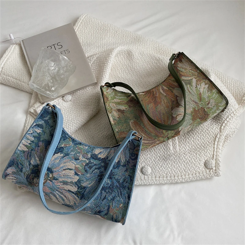 

Fashion Women Shoulder Bag Luxury Designer Handbags Oil Painting Printed Casual Ladies Purse Handbags Tote Bag Sac A Main Femme