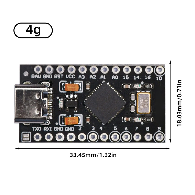 Модуль Atmega32u4 Type-C Mini Usb Pro Micro для Arduino 3 В/16 МГц с 2-рядным контактным разъемом Leonardo