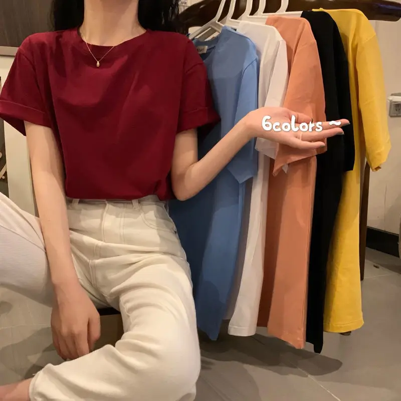 

Women's Summer Solid Color T-shirt Female Cool Teddy T-shirt for Ladies Soft Short-sleeved O-Neck Oversized Clothing Top G131