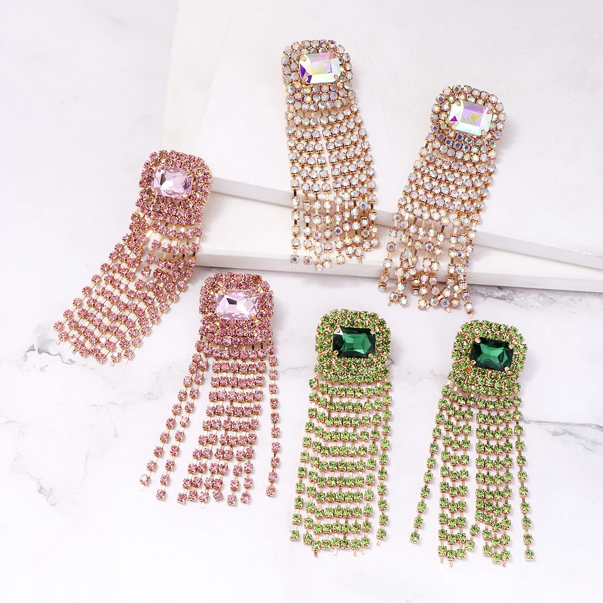 

JURAN Luxury Shiny Crystal Long Tassel Earrings Wedding Party Jewelry for Women High-quality Rhinestone Earrings 2023 Trend New