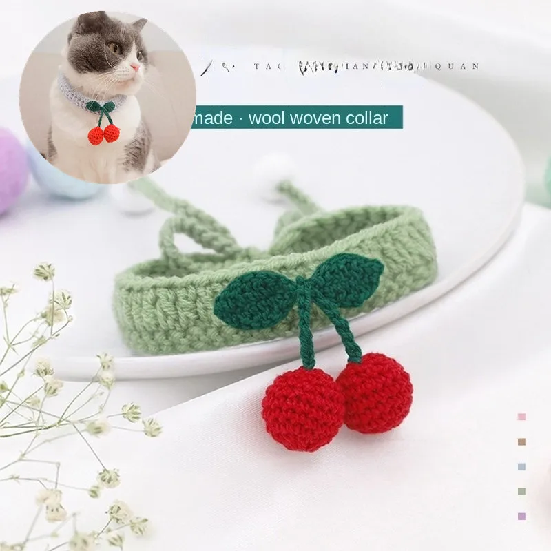 

Шерстяной ошейник для собак и кошек, трикотажный аксессуар в виде вишни, милая игрушка Тедди, Ювелирное Украшение для домашних животных