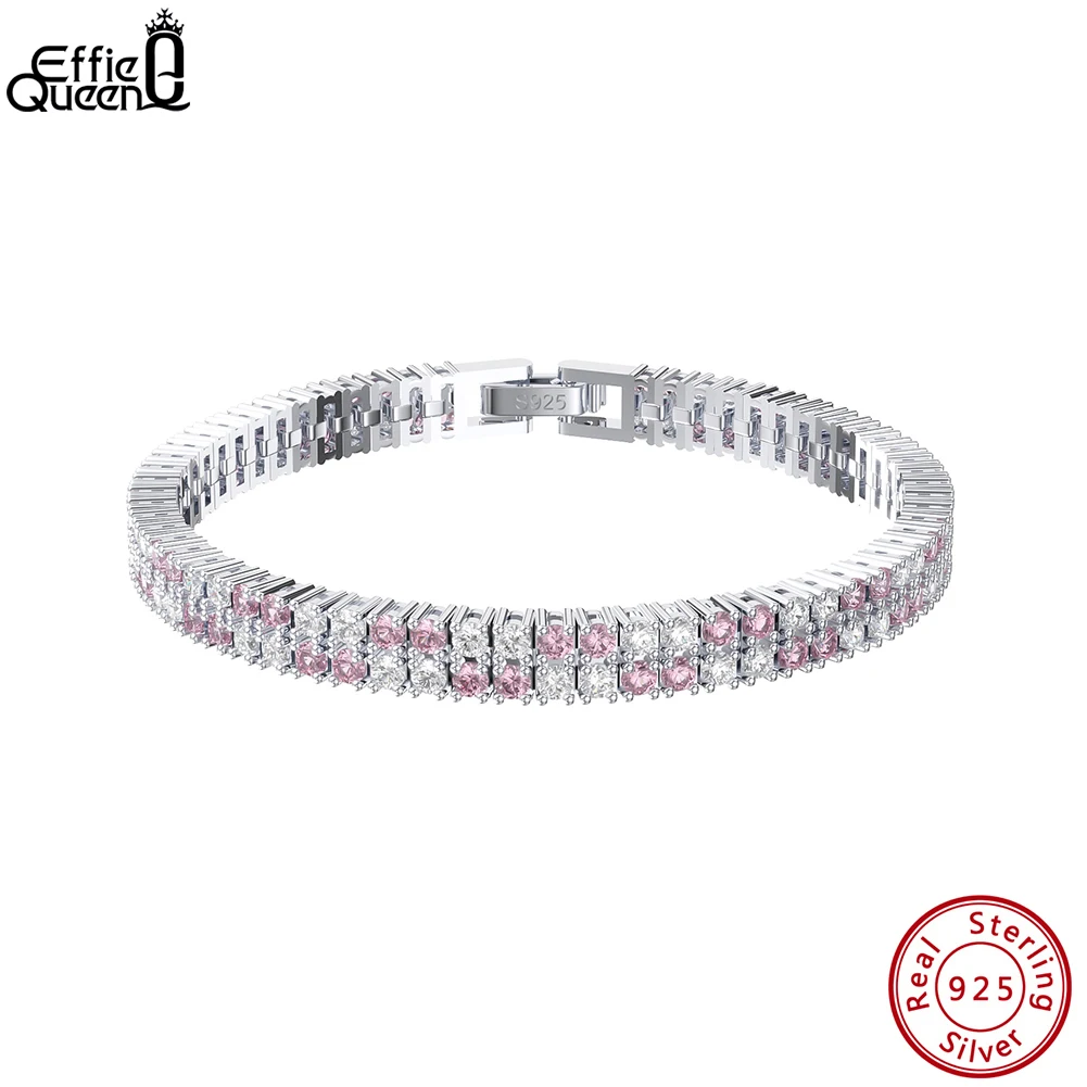 

Effie Queen Fashion 2 Row Tennis Bracelet 925 Sterling Silver Pink Cubic Zirconia Bracelet for Women Girls Wedding Jewelry SB157