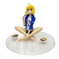 14cm fate anime figure artoria pendragon saber lily eating dumplings meatballs sitting pvc action figure collection model toys