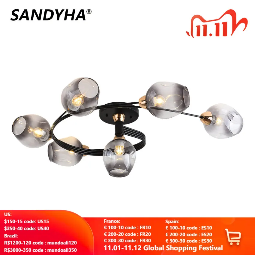 

SANDYHA Modern Fashion Ceiling Lamp Glass Lampshape Iron Art Indoor Lighting Furniture Bar Living Bedroom Decoration Chandeliers
