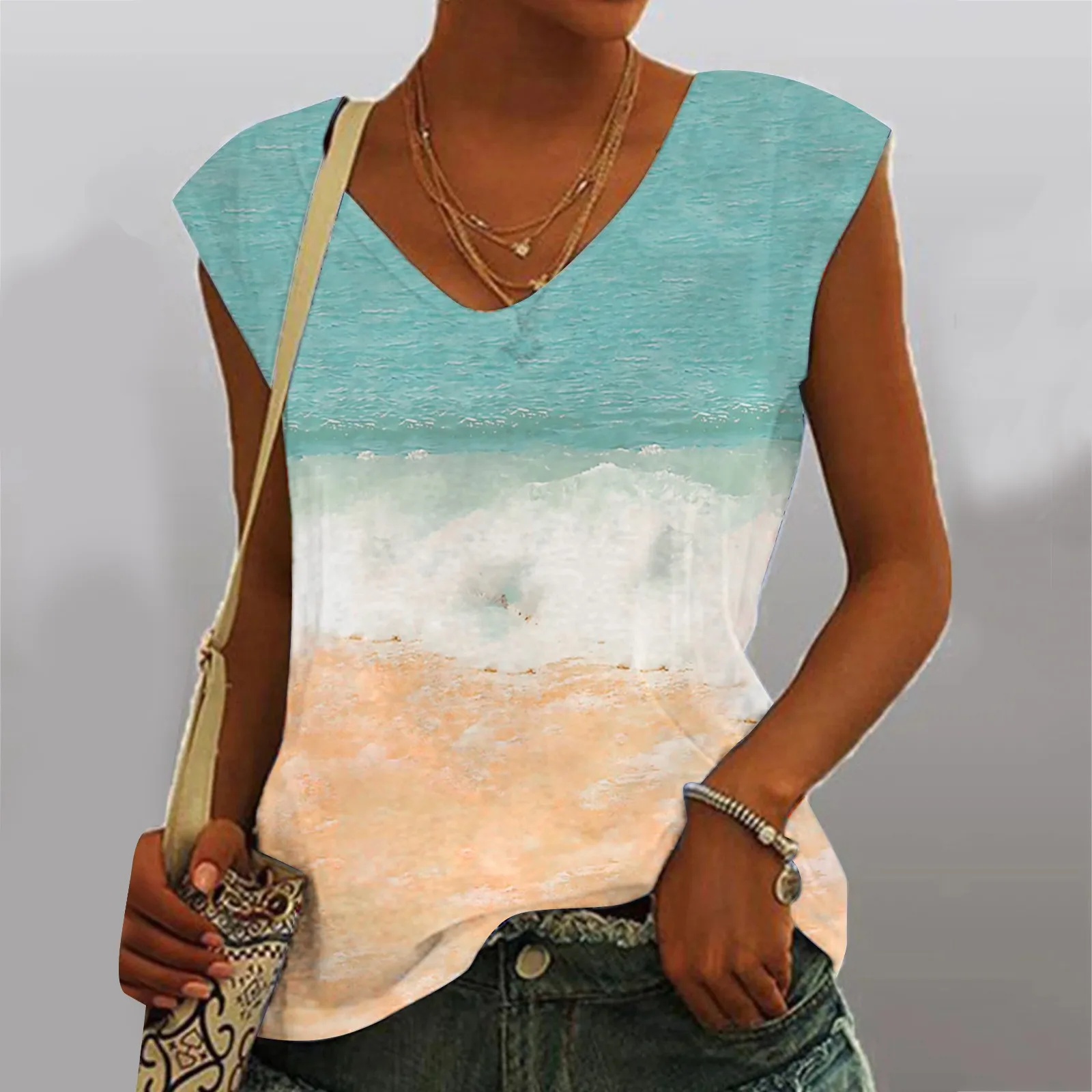 

Scrub Warm up Jacket Cute Summer Tops For Women Tops V Neck Print Sleeveless T Shirt Tops Casual Loose Blouse Tops