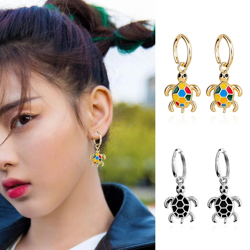 

Creative Earrings Oil Drops Glue Drops Cute Cartoons Colored Turtle Earrings Circular Earrings