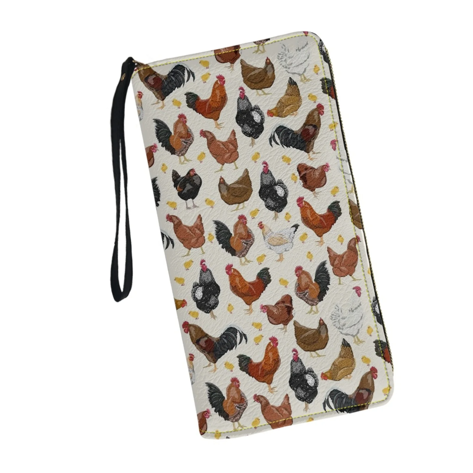 Belidome Roosters Chickens Wallet for Womens RFID Blocking PU Leather Zip Around Wallers Clutch Wristlet Travel Long Purse