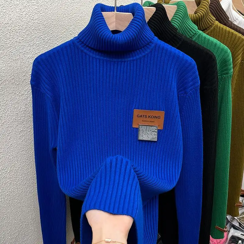 Женский свитер с высоким воротом вязаный на осень и зиму модный однотонный