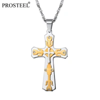 prosteel cross christian pendant boys mens stainless steel vintage religious chain necklace 18k goldblack plated psp3224