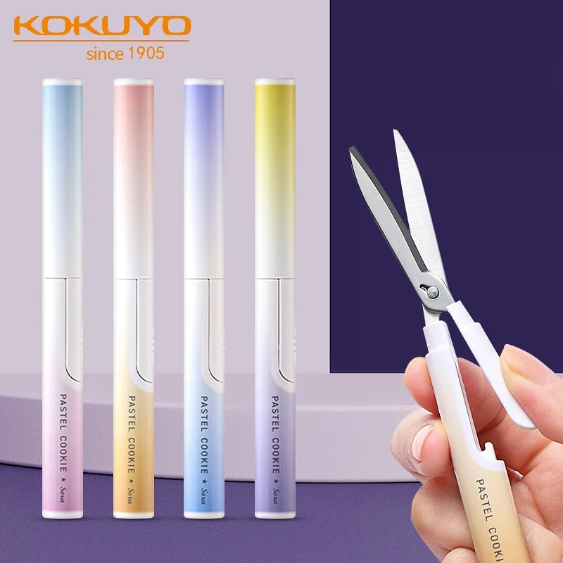 Kokuyo Pastel Cookie Folding Scissors Hitting Color Safe Portable Pen Cutter for Paper Diary Office School A7271