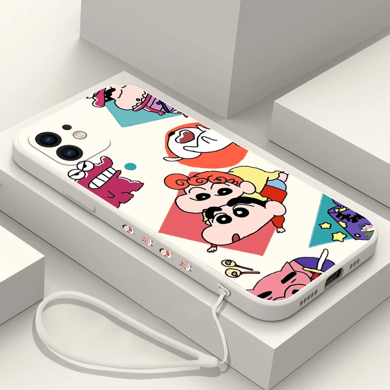 

Crayons Shin-chans Phone Case For iPhone 14 13 12 11 Pro Max Mini X XR XS MAX SE20 8 7 6 6S Plus Silicone Cases with Hand Strap