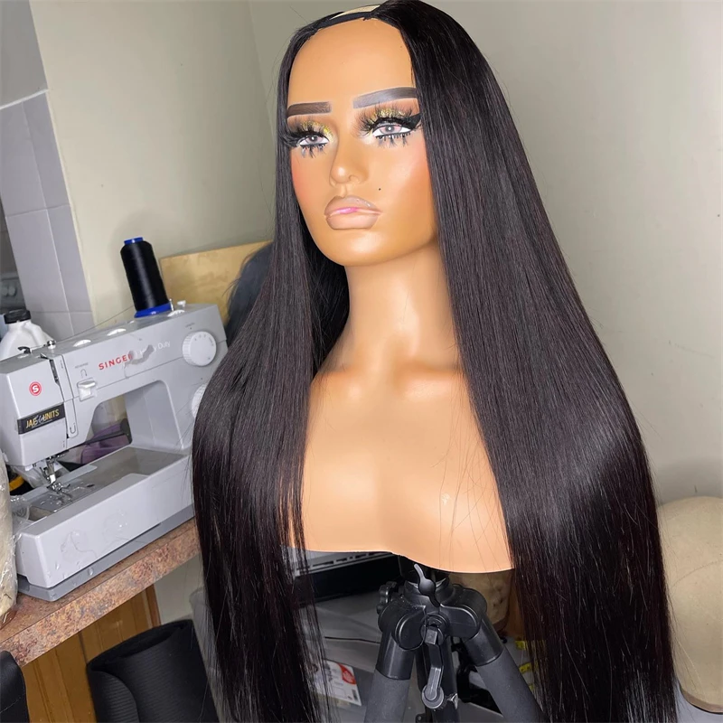 

Long Soft Natural Black 24 inch Silky Straight U Part Wig European Remy Human Hair Wigs Jewish Glueless Wig For Women