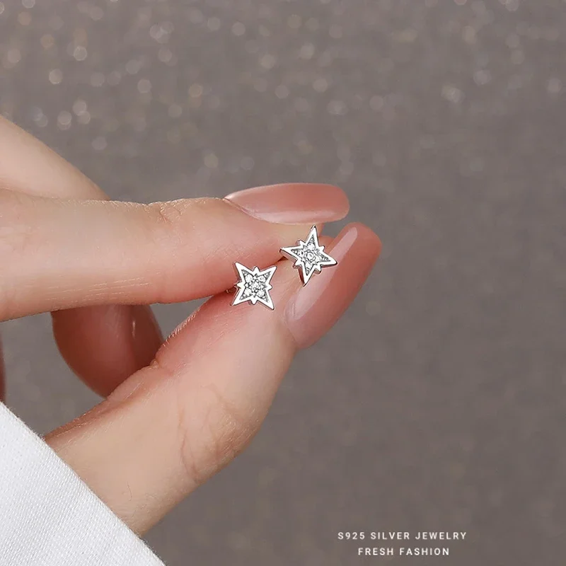 SOFTPIG настоящее серебро 925 пробы с цирконием и звездами мини-серьги-гвоздики для