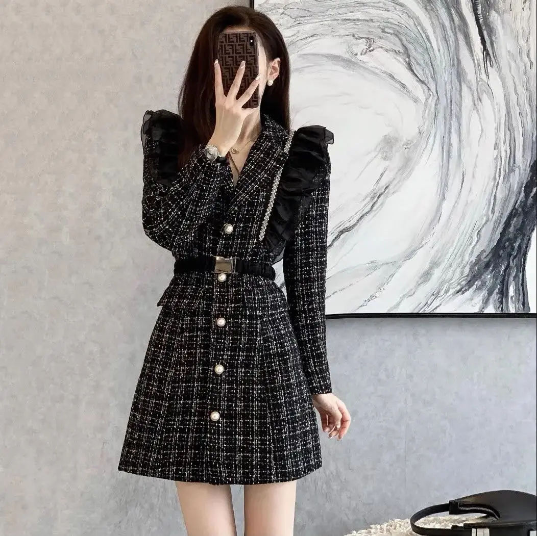 

Small Suit Dress Women Coat 2023 Spring And Autumn New Waist Slim Tweed Skirt Female Outerwear