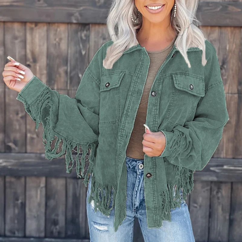 

Fall 2022 European and American Women's Solid Color Corduroy Irregular Fashion Jacket Loose Crop Shirt Jacket