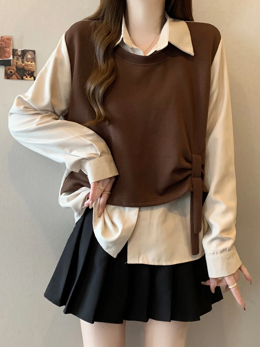 Большие размеры французские рубашки в стиле ретро искусственные из двух