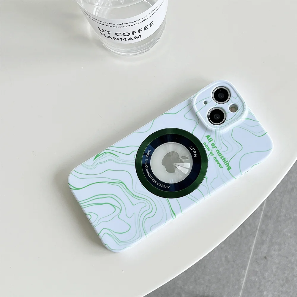 

Green English curve small fresh cute phone case, IPhone11 12 13 14 Pro Max magnetic absorption full coverage