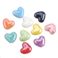 10pcs 15x13mm heart shape handmade shiny glossy glazed ceramic porcelain loose beads lot for jewelry making diy crafts