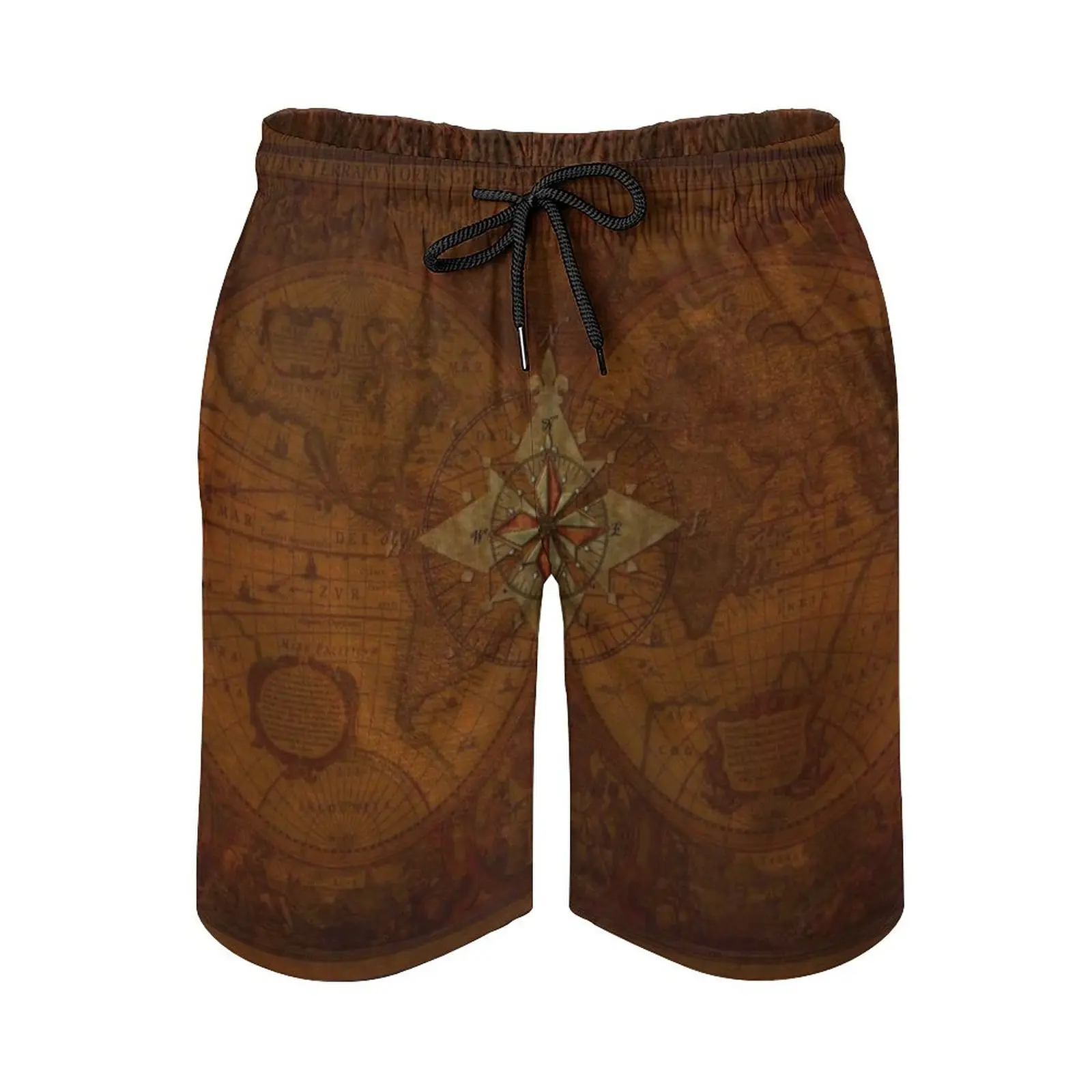 

Steampunk Compass Rose & Antique Map Men's Beach Shorts 3D Printing Loose Surf Board Shorts Beachwear Steampunk Victorian