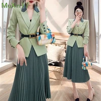 2022 spring and autumn new suit jacket dress 2 piece womens elegant professional wear french fashion blazers pleated skirt set