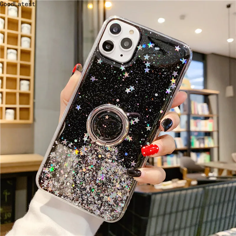 Чехол для телефона для Xiaomi Redmi Note 6 Pro 5 4 5A 4X Mi CC9 9T 5X 6X A1 A2 Lite A3 6A с блестками и кольцом на задней крышке.