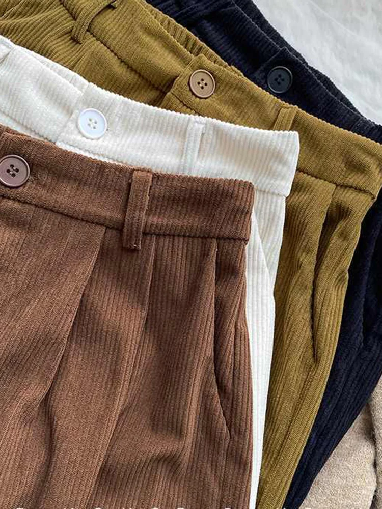 Casual Corduroy Wide Leg Pants Women Baggy High Waist New Straight Patalones Korean Basic Spodnie Spring Fall Trousers