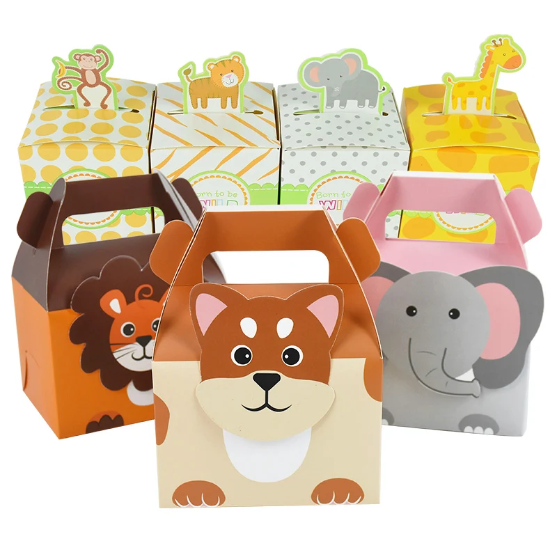 

5/10/20Pcs Animals Elephant Fox Bear Giraffe Candy Cookie Box Gift Bag Jungle Safari Kids Birthday Party Decorations Baby Shower