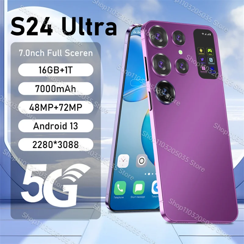 

Мобильный телефон S24 Ultra 7,3 HD экран смартфон оригинальный 16 ГБ + 1 ТБ телефон с двумя Sim-картами Android разблокированный 7800 МП мАч сотовый телефон