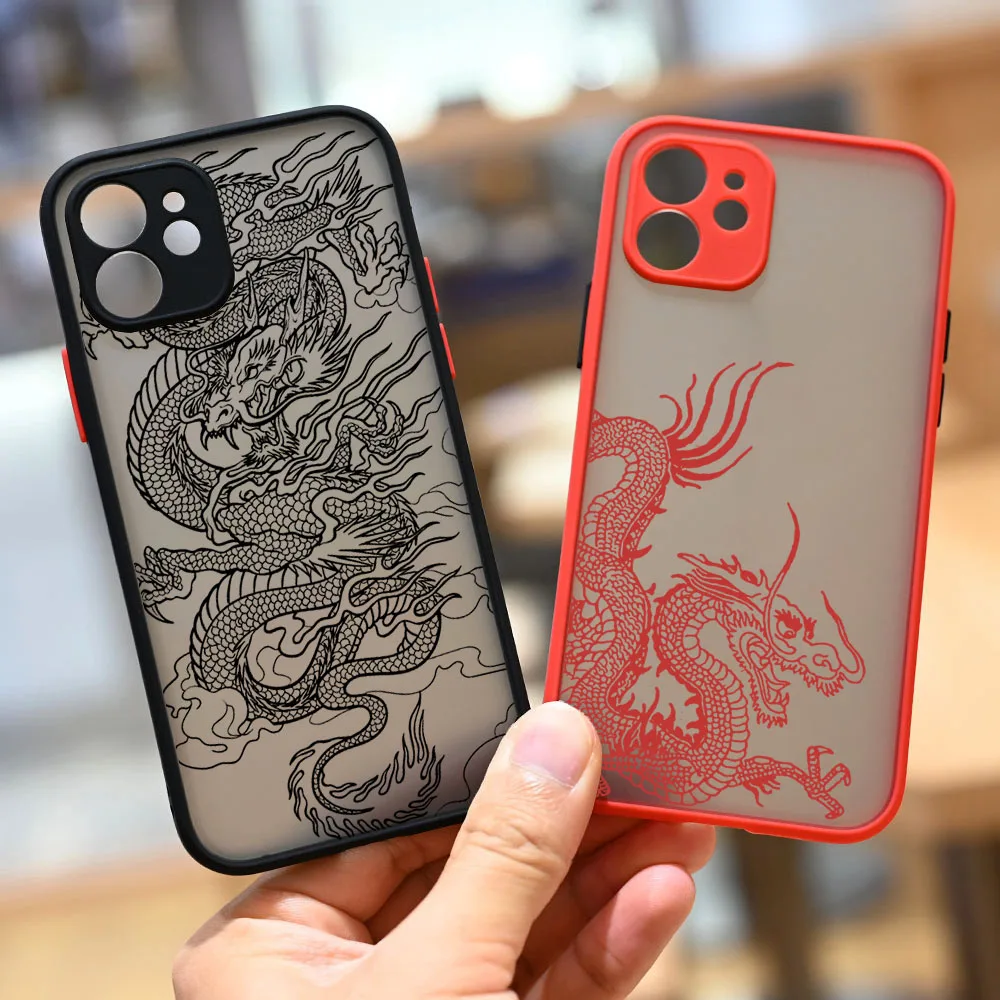 

Design Red Dragon Phone Case For iPhone 13 12 11 Pro MAX XR XS 7 SE13 X 8 Plus Cute Clear Hard Matte Cover Shockproof Shell