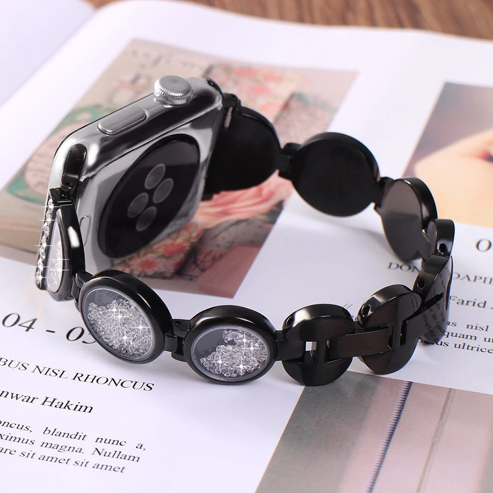 Metal Strap For Apple Watch Ultra 8 7 45mm 41mm Luxury Quicksand Diamond Bracelet Wristband For iWatch 6 5 4 SE 40mm 44mm 42mm