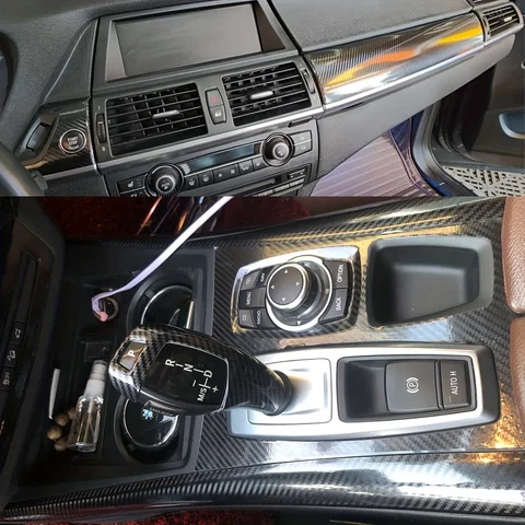 Автомобильный Стайлинг, углеродное волокно, салон автомобиля, центральная консоль, изменение цвета, литые наклейки, наклейки для BMW X6 E71 2008-2014