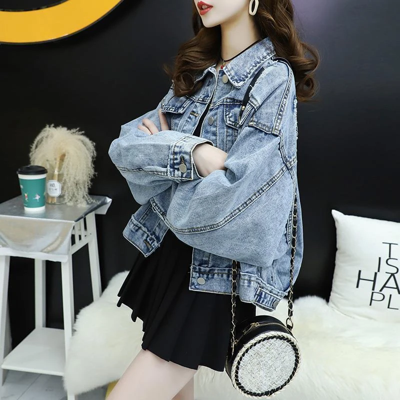 Джинсовая куртка для женщин укороченная однотонная короткая маленькая