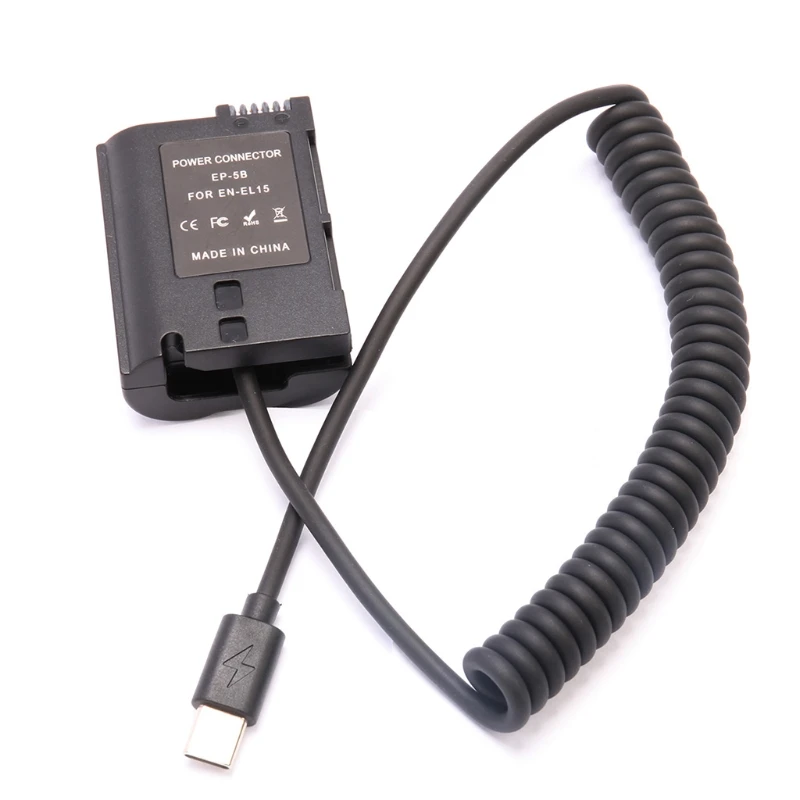 

2023 New Power Adapter USB Type-C Cable to EN-EL15 Dummy Battery for Nikon D500 D600 D610 D750 D800 Z5 Z6 Z7 D7000