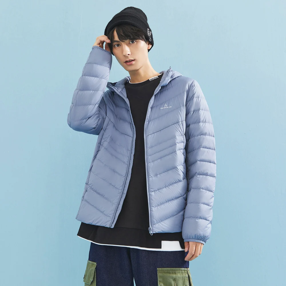Metersbonwe Solid Color Down Coat Men  Winter Hooded Light Down Coat 90% Gray Duck Down  Clothes Youth Warm Ultralight Down Coat
